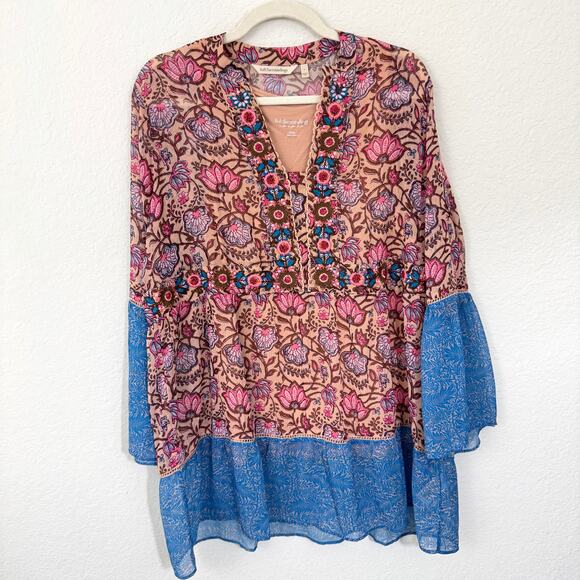 Soft Surroundings Womens Blouse Top Size L Floral Embroider Sequin Boho Artsy - Picture 1 of 8